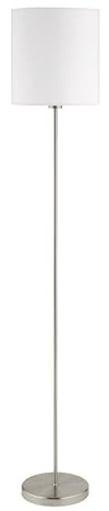 EGLO Stehlampe Pasteri, 1 flammige Textil Stehleuchte, Standleuchte aus Stahl und Stoff, Farbe: Nickel matt, weiß, Fassung: E27, inkl. Fußschalter