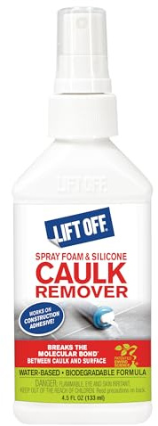 Motsenbocker’s Lift Off 41145 4.5-Ounce Spray Foam and Silicone Caulk Remover Safe on Showers, Baseboards, Stainless Steel, Ceramic, and More Water-Based and Biodegradable, Clear
