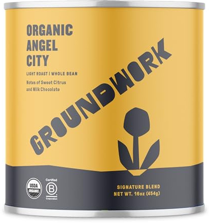 Groundwork Organic Whole Bean Light Roast Coffee, Angel City, 16 Ounce Can