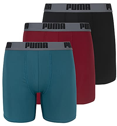 Puma Lot de 3 Boxers pour Homme, Rouge/Gris/Bleu Sarcelle, L