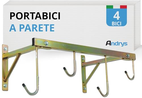 Andrys Porta Bici da Muro con Ganci per 4 Biciclette (Oro)