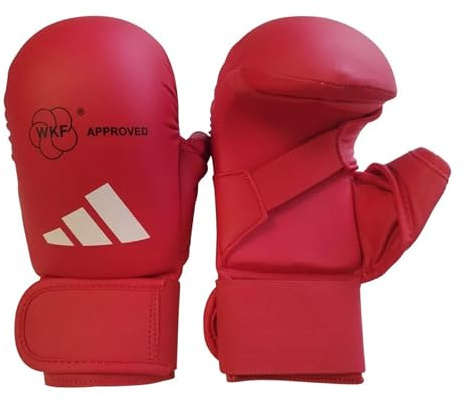 adidas WKF Karate vantar med tumme – stor, röd – skumvaddering, säker elastisk stängning, lätt träning och sparringhandskar för karate