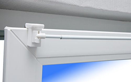 Gardinenstange Miami 80-100 cm ausziehbar weiß, Vitragenstange + 1 Paar Klemmträger/Fensterhaken weiß universal (Fenster-Rahmenstärke/Fensterdicke 10-27mm) für oben oder seitlich am Fenster