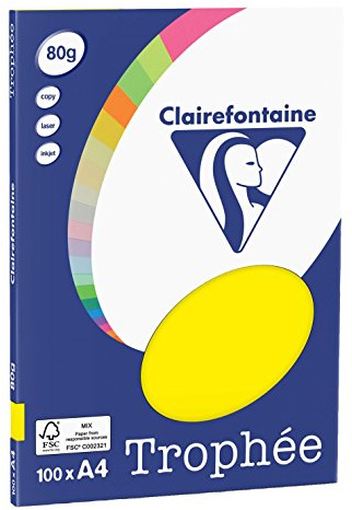 Clairefontaine 4117C - Packung Druckerpapier / Kopierpapier Trophee PPP, intensive Farben, DIN A4, 80g, 100 Blatt, Sonnengelb, 1 Pack