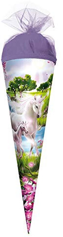 ROTH Geschenk-Schultüte klein Einhorn mit Fohlen 35 cm - rund Tüllverschluss - Zuckertüte