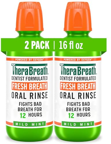TheraBreath Fresh Breath Mouthwash, Mild Mint Flavor, Alcohol-Free, 16 Fl Oz (2-Pack)