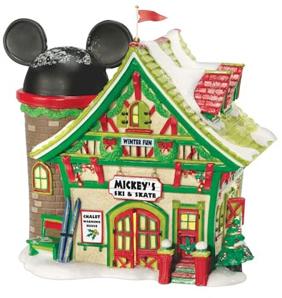 Department 56 Porcelain Disney Village Mickey's Ski Chalet Lit House, 6.5 inch