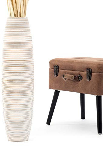 Leewadee Grande Vaso Da Terra: Alto Vaso Stile Boho In Legno Di Mango Per Rami Di Pampa, 65 cm, Bianco