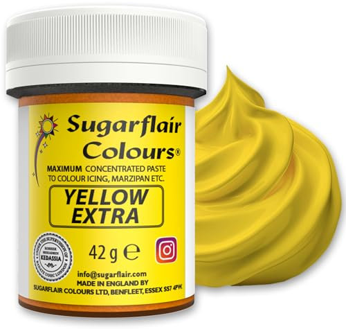 Sugarflair Lebensmittelfarbe Max Konzentriert Yellow Extra, Lebensmittel Farbstoff Hoch Konzentriert für Marzipan und Fondant, Max Concentrate Paste Colour - 42g