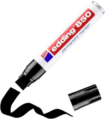 edding 850 Marqueur permanent - noir - 1 stylo - pointe biseautée 5-15 mm - pour des marquages larges - sèche vite, résiste à l'eau et aux frottements - pour carton, plastique, bois, métal, verre