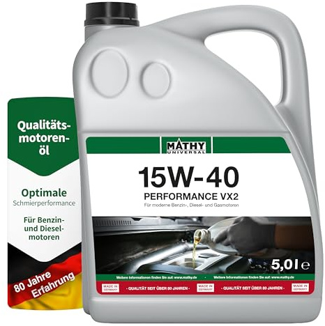 MATHY Motoröl 15W-40 Performance VX2 (5,0 l) - Mineralisches Motor-Öl für Diesel- und Benzin-Motoren, Turbo und Kat getestet - Universal einsetzbar