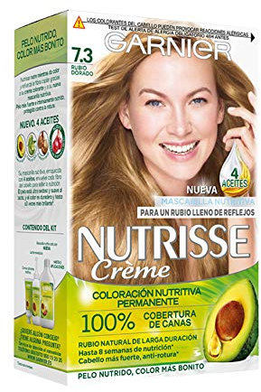 Garnier Nutrisse Creme Coloración Nutritiva Permanente, Tinte 100% Cobertura de Canas con Mascarilla Nutritiva de 5 Aceites - Tono 7.3 Rubio Dorado