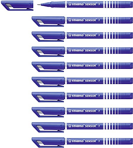 STABILO - Fineliner mit gefederter Spitze - SENSOR F - fein - 10er Pack - blau