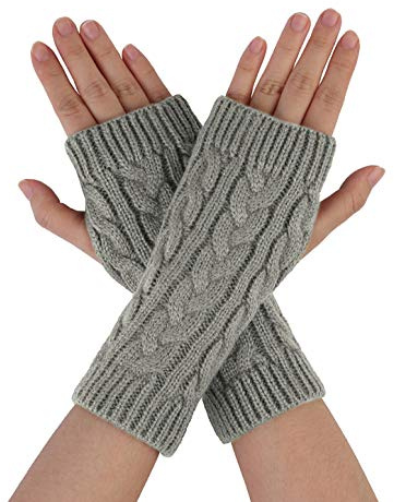 Allegra K Women's Ribbed Wrist Arm Warmers Stretchy Cable Knitted Fingerless Gloves One Size Light Gray