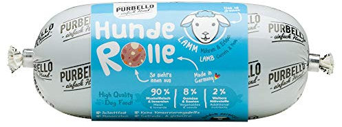 PURBELLO Hunde-Rolle Lamm mit Möhren & Erbsen - Monoprotein Hundefutter mit hohem Fleischanteil - Nassfutter für Hunde - Hundewurst schnittfest & getreidefrei - 8 x 200 g