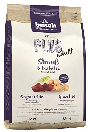 bosch HPC PLUS Struzzo & Patata | Cibo per cani adulti di tutte le razze | Monoproteico | Senza cereali | 1 x 2500 g