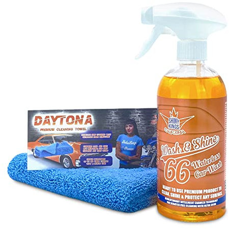 Shinykings CAR | Nano-Tech | Auto waschen ohne Wasser | Kratzfreies Hochglanz Autowaschmittel und Insektenentferner | Umweltfreundlicher Trockenreiniger | 1 x 0,5 Liter Spray + 1 x Mikrofasertuch