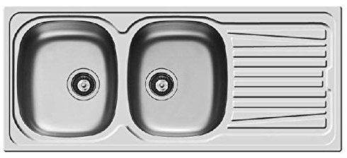 Pyramis Lavello 116x50 in Acciaio Inox lavandino 2 vasche Sinistra con gocciolatoio lavabo + PILETTA 3,5''