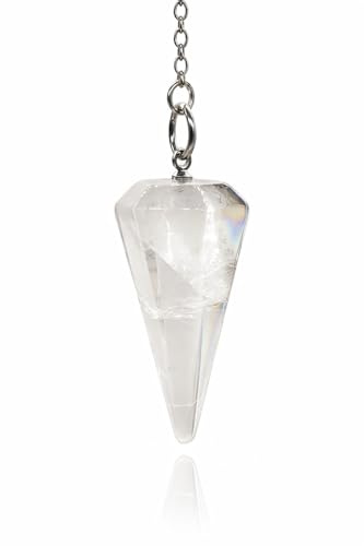 Polar Jade Pendule en cristal de quartz naturel pour radiesthésie, divination, chakra, Reiki, pointu, avec chaîne et pochette à bijoux, fournitures de sorcellerie