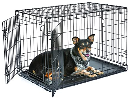 New World Double Door Folding Metal 91 cm Dog Crate, Enhanced Security, Includes Leak-Proof Pan, For Medium to Large Sized Breeds