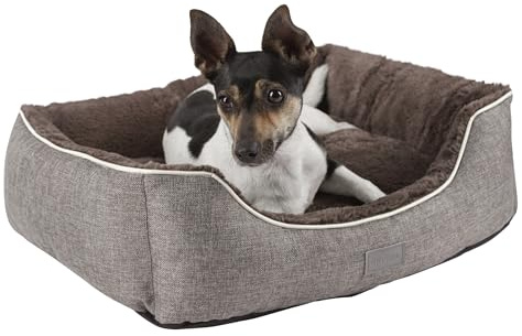 Kerbl Pet Cama Samuel para Perros y Gatos, Cesta para Perros con cojín Interior de Felpa Reversible, Lavable, 50 x 40 x 15 cm, Color Plateado/Gris Oscuro