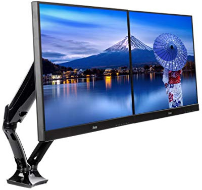 Iiyama DS3002C-B1 Dual-Monitorhalterung (mit Gasdruckfederarm für Displays bis 27 Zoll und maximal 5kg / Monitor) schwarz