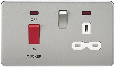 Knightsbridge SFR8333NBCW Screwless 45A Dp 13A Switched Socket with Neons-Brushed Chrome with White Insert