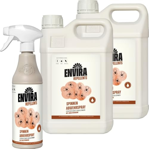 Envira Spinnen Abwehrspray 500 ml + 2 x 5 Liter - Spray mit Langzeitwirkung gegen Spinnen, Winkelspinnen, Kreuzspinnen, Weberknecht - Mittel gegen Spinnen in der Wohnung - Effektive Spinnenabwehr
