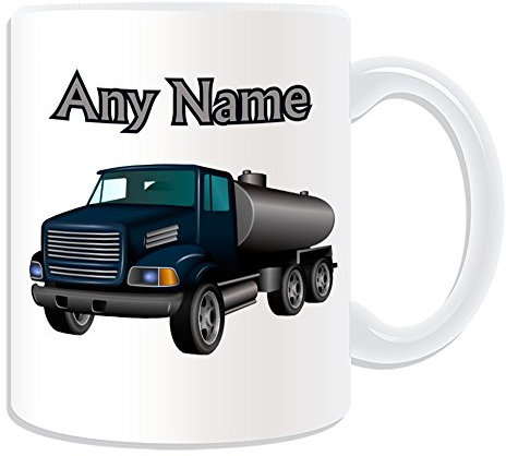 Regalo personalizado – camión cisterna taza (diseño de transporte tema, blanco) – cualquier nombre/mensaje en su único conductor – tanque camión pesado vehículo Semi remolque gasolina combustible Diesel Gas HGV automovilística