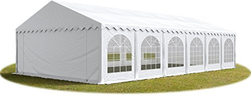 TOOLPORT Festzelt Partyzelt 6x12 m schwerentflammbar Premium, hochwertige PVC Plane 750 N in weiß 100% wasserdicht mit Bodenrahmen