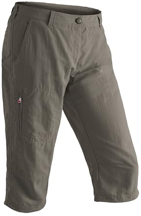 Maier Sports Pantalón Capri Neckar para Mujer, de Senderismo, Pantalón de Exterior Tres Cuartos, Repelente al Agua y Transpirable, para Trekking y Ocio Veraniego, Teca, Talla 36