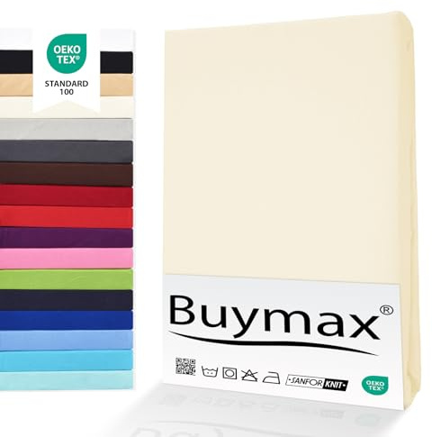Buymax Spannbettlaken 200x200cm Baumwolle 100% Spannbetttuch Bettlaken Jersey, Matratzenhöhe bis 25 cm, Farbe Beige