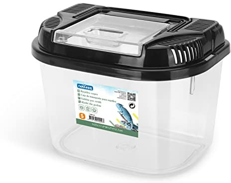 Nobleza Terrarium für Reptilien und Amphibien, Transparente Kunststoff Reptilienzucht Box für Schildkröte Eidechse Spide Hornfrosch Käfer, Tragbarer Reptil Fütterungsbox, S(L17.8*W12*H12.7cm)