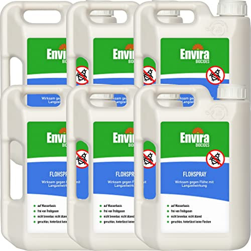 Envira Floh Abwehrspray 6 x 2 Liter - Spray mit Langzeitwirkung gegen Flöhe, Katzenfloh, Hundefloh - Mittel gegen Flöhe für Wohnung & Möbel - Effektives Flohmittel & Flohschutz