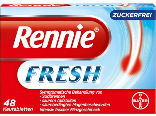 Rennie Fresh - zuckerfreie Kautabletten zur Behandlung von Sodbrennen und säurebedingten Magenbeschwerden - auch für Schwangere geeignet - 1 x 48 Kautabletten