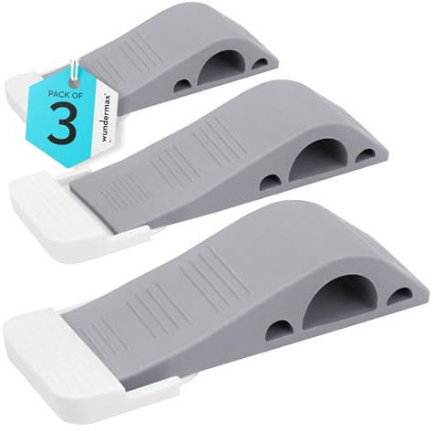 Wundermax Rubber Door Stoppers for Bottom of Door Stop - Pack of 3 Rubber Wedge for Carpet, Hardwood, Concrete, and Tile - Home Improvement Accessories - Gray