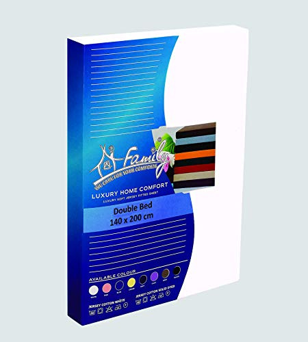 Deep Fitted Sheets Double Bed White | Jersey Cotton European Double Fitted Sheet | White Bedding Double 4 Way Stretch Fitted Sheet - Shrinkage and Fade Resistant. 140x200cm.