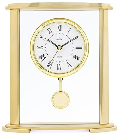 Acctim Welwyn Pendulum Mantel Clock Quartz Polished Metal & Glass Floating Effect Gold
