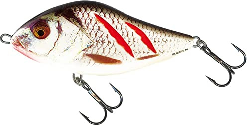 Salmo Slider Jerkbait Wobbler, Salmo Farben:Wounded Real Grey Shiner, Länge/Gewicht/Laufverhalten/Tauchtiefe:10cm / 36g / schwimmend / 1.0-1.0m
