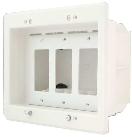 Arlington DVFR3W-1 Recessed Electrical Outlet Mounting Box with Paintable Wall Plate, 3-Gang, White