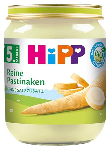 HiPP Bio Reine Pastinaken (6 x 125g), für Babys ab 5. Monat, ohne Salzzusatz, das Gemüse-Gläschen ideal zum Beikoststart, in bester Bio-Qualität