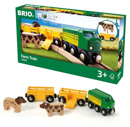 BRIO World Farm Train Set - 5-Piece FSC-Certified Accessories - Works with All Wooden Railway Sets - Includes Engine, Horse, Cow & Livestock Cars - Fun Play for Kids Ages 3 & Up