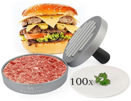 Belmalia Stampa Burger 100 Fogli di Carta da Forno per Perfetti Burger, Hamburger, Cheeseburger, Fricadelle, Polpete, Padella, Barbecue, Antiaderente, 11cm