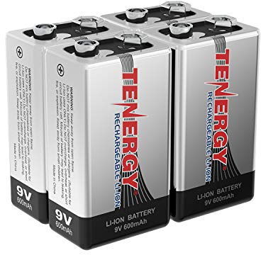 Tenergy Combo: 4pcs 9V 600mAh Li-ion Rechargeable Batteries
