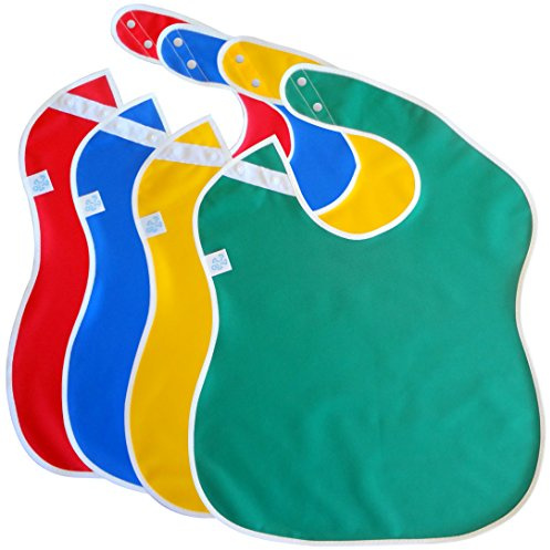 Toppy Toddler - 4 pcs Multi Color Large Waterproof Baby Bibs for 1-4 years old – Lightweight, Soft & Durable Fabric Bibs with Snap Buttons for Girls and Boys, Dryer safe and Easy to Clean