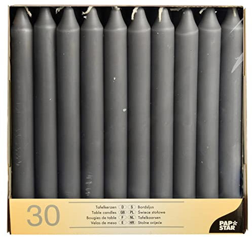 PAPSTAR 30 Tafelkerzen Ø 2,1 cm · 19,6 cm grau 84816