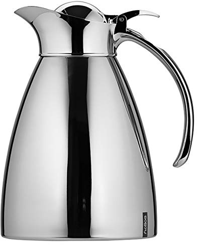 Helios Brilliant Edelstahl-Isolierkanne 1L – 6h Heiß - Hält Getränke heiß & kalt - Bruchsicher & Spülmaschinenfest - Einfache Einhandbedienung, Poliert, Silber