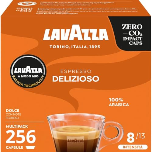 Lavazza A Modo Mio Espresso Delizioso, 256 Capsule Caffè, per un Espresso con Note Aromatiche di Fiori, 100% Arabica, Intensità 8/13, Tostatura Media, 16 Confezioni da 16 Capsule