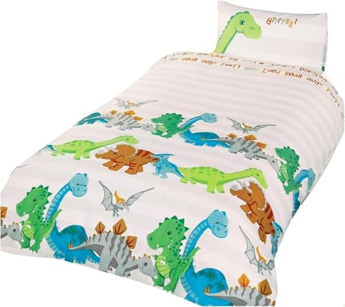 Homespace Direct Report hem dinosaurie barn polycotton påslakanset med örngott, brun, småbarn