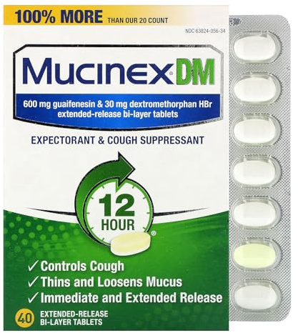 Mucinex DM 12-Hour Expectorant and Cough Suppressant Tablets, 40 Count (Pack of 3)